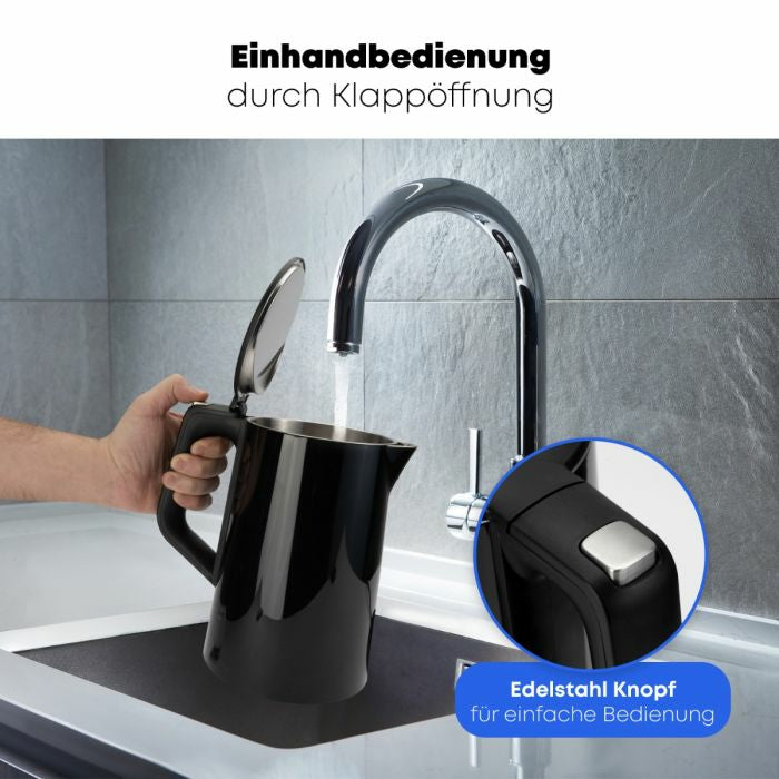 ProfiCook Wasserkocher – 1,7 l, mit Temperaturwahl, Warmhaltefunktion, Edelstahl, schwarz, PC-WKS 1243