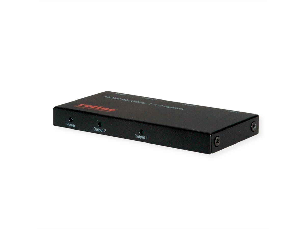 ROLINE HDMI-Splitter, 1× HDMI Eingang / 2× HDMI Ausgang, 4K@60 Hz, HDCP 2.2/1.4, USB-betrieben, Schwarz