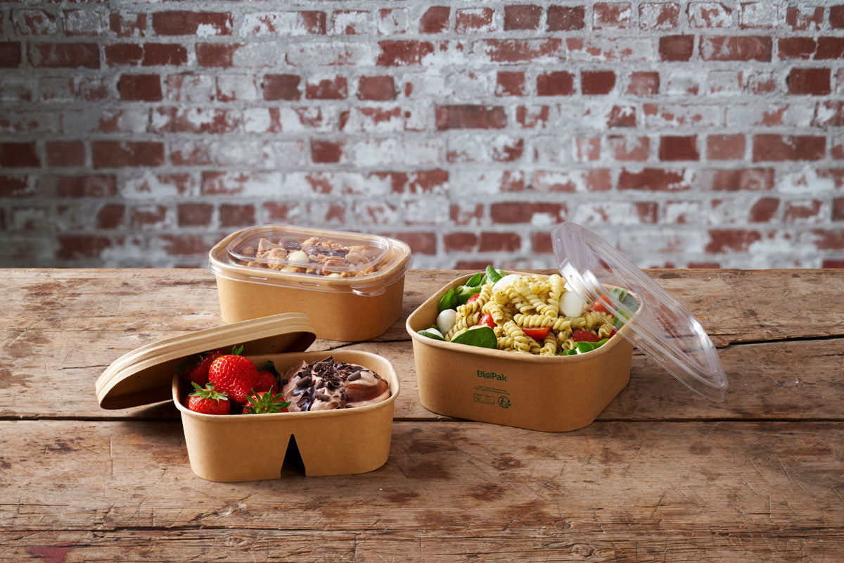 BioPak Take-away-Box, Papier/Karton (PLA-beschichtet) – 1000 ml 120 × 171 × 77 mm, braun – FSC – 50 Stk.