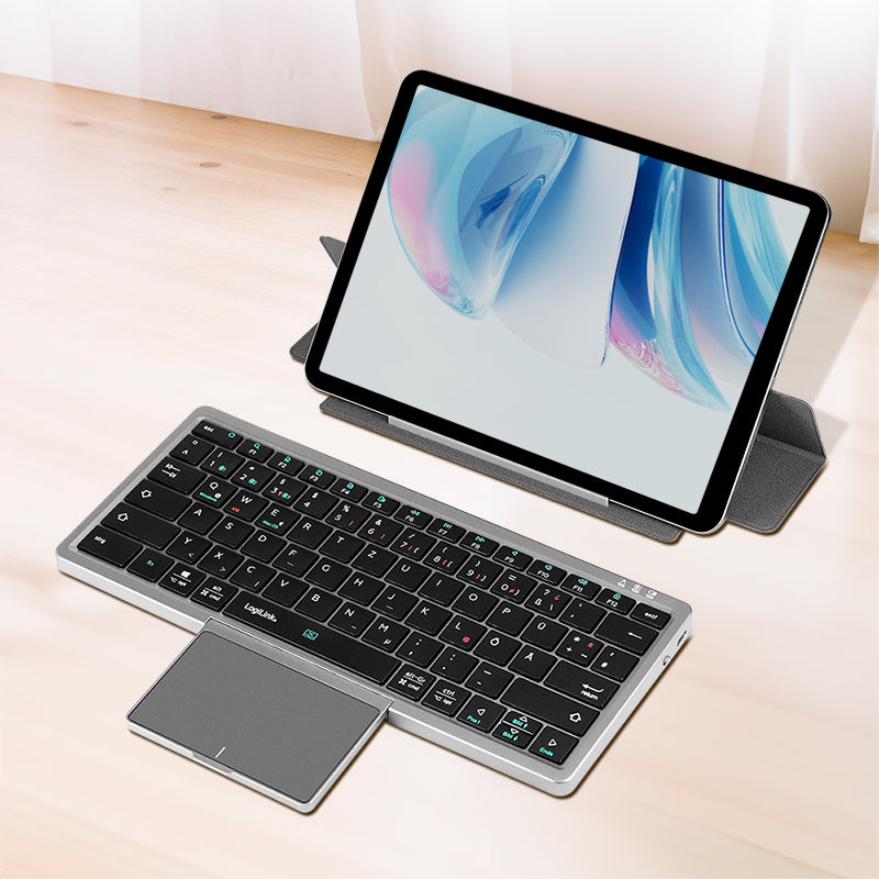 LogiLink Tastatur 75% – Bluetooth 5.1, Multi-Device (3 Geräte) – QWERTZ (DE) – Grau – ohne Ziffernblock