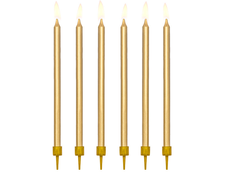 PartyDeco Kerzen – Gold – 12 cm – 12 Stk – mit Untertassen