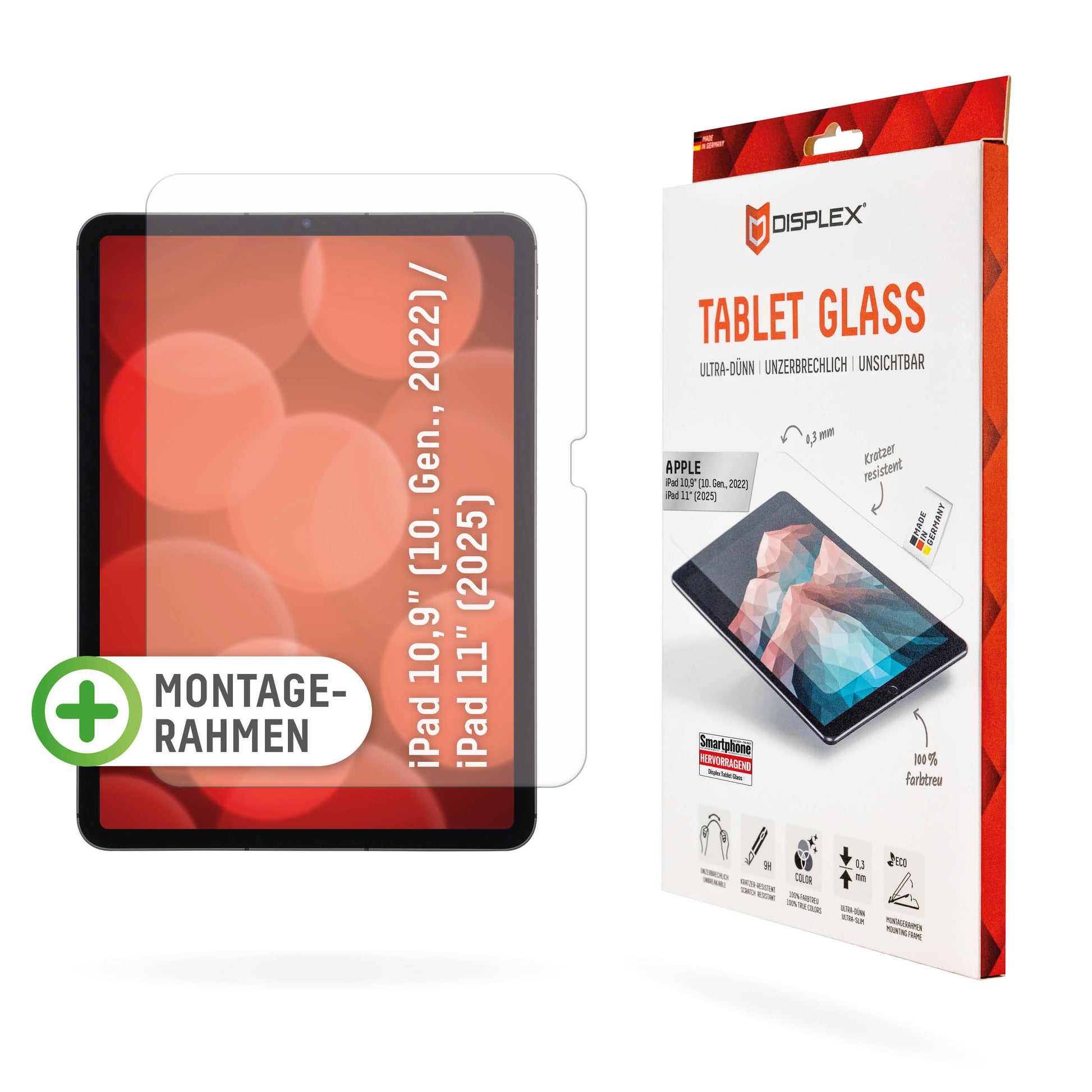 Displex Panzerglas für iPad 10,9" (10. Gen.) / iPad 11" (2025) – 9H, Anti-Fingerprint