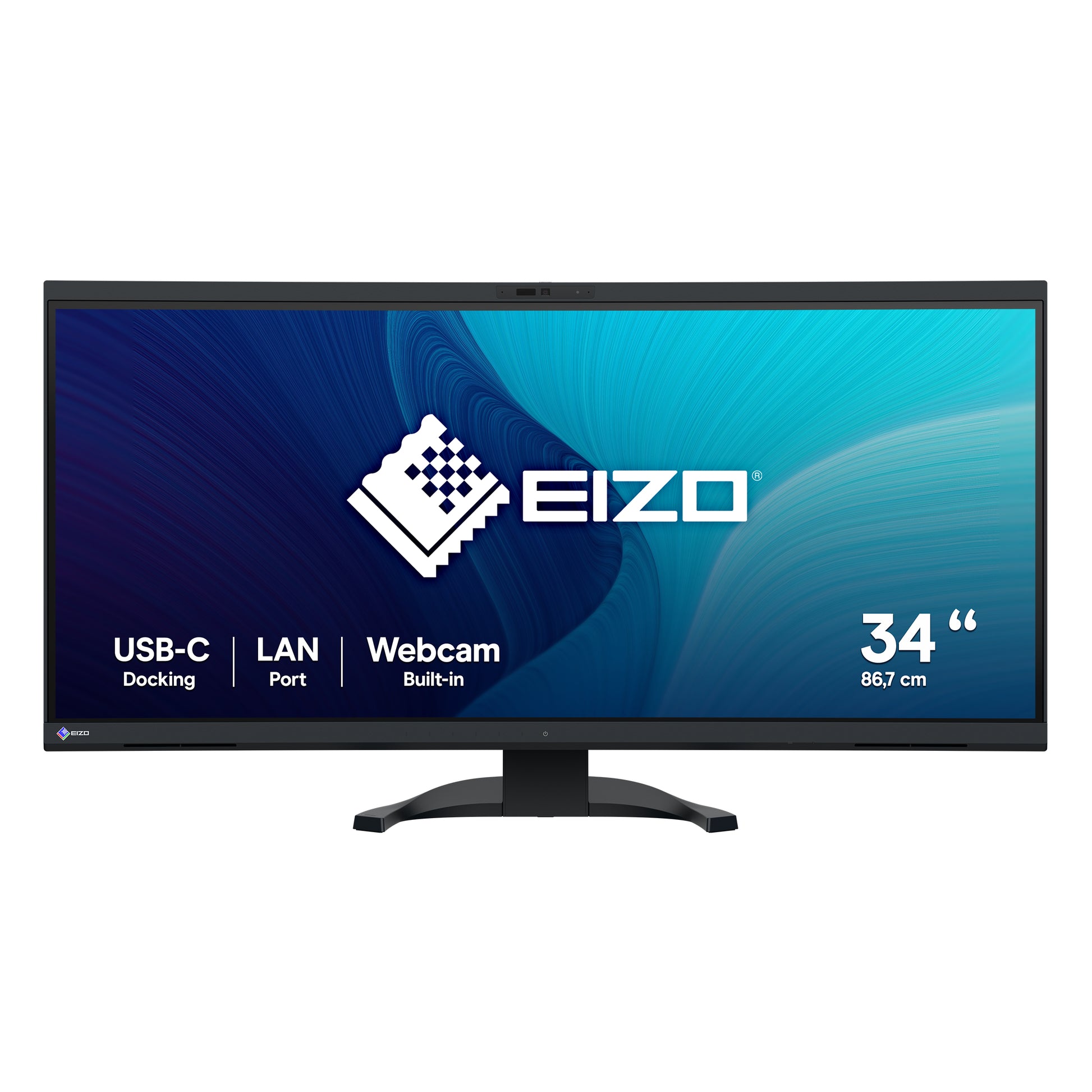EIZO FlexScan EV3450XC – Monitor, 34,1", 60 Hz, 300 cd/m², Gebogen, Webcam, USB-C, KVM, VESA 100 × 100, Schwarz