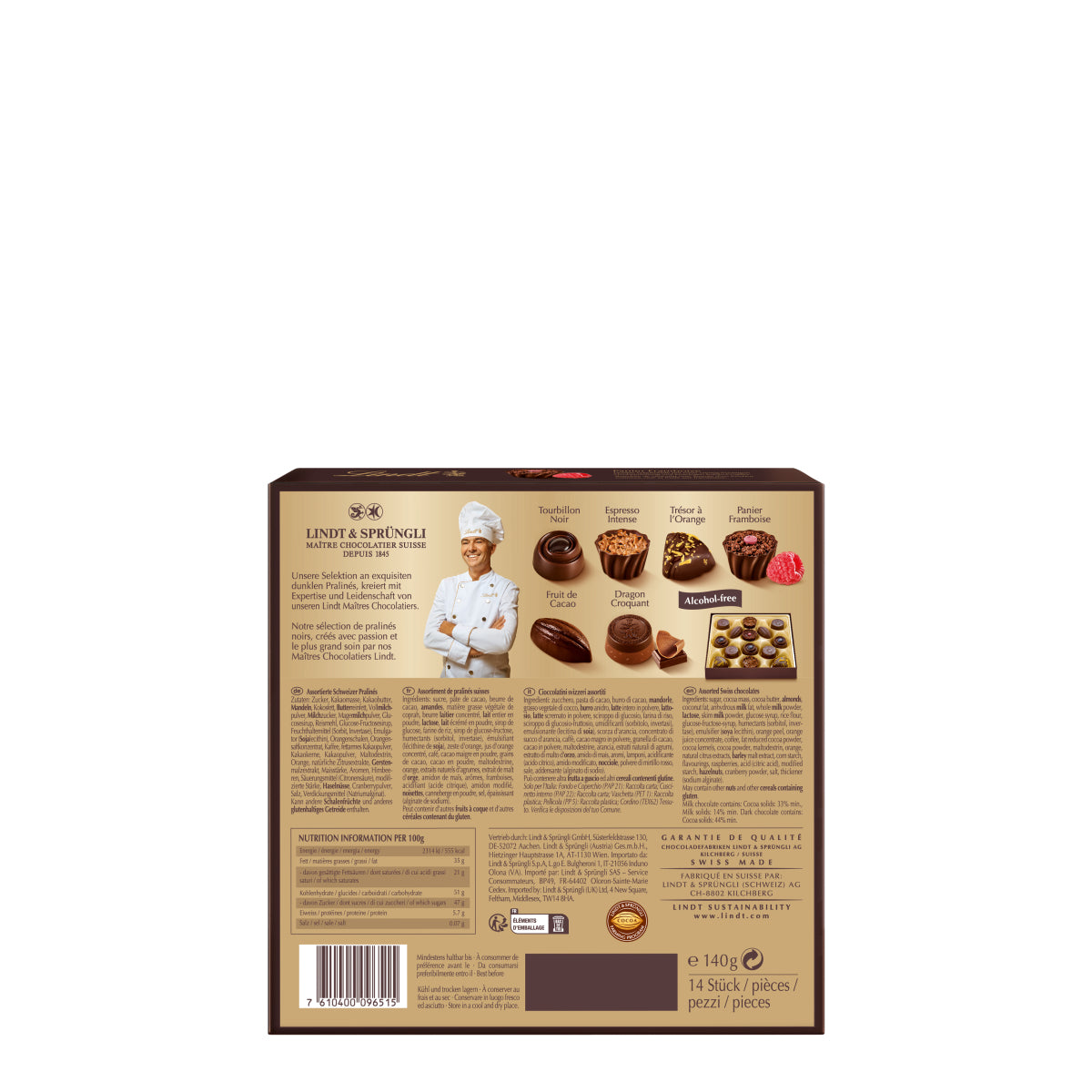 Lindt CONNAISSEURS Collection Noire Pralinés – dunkle Schokolade – 140 g