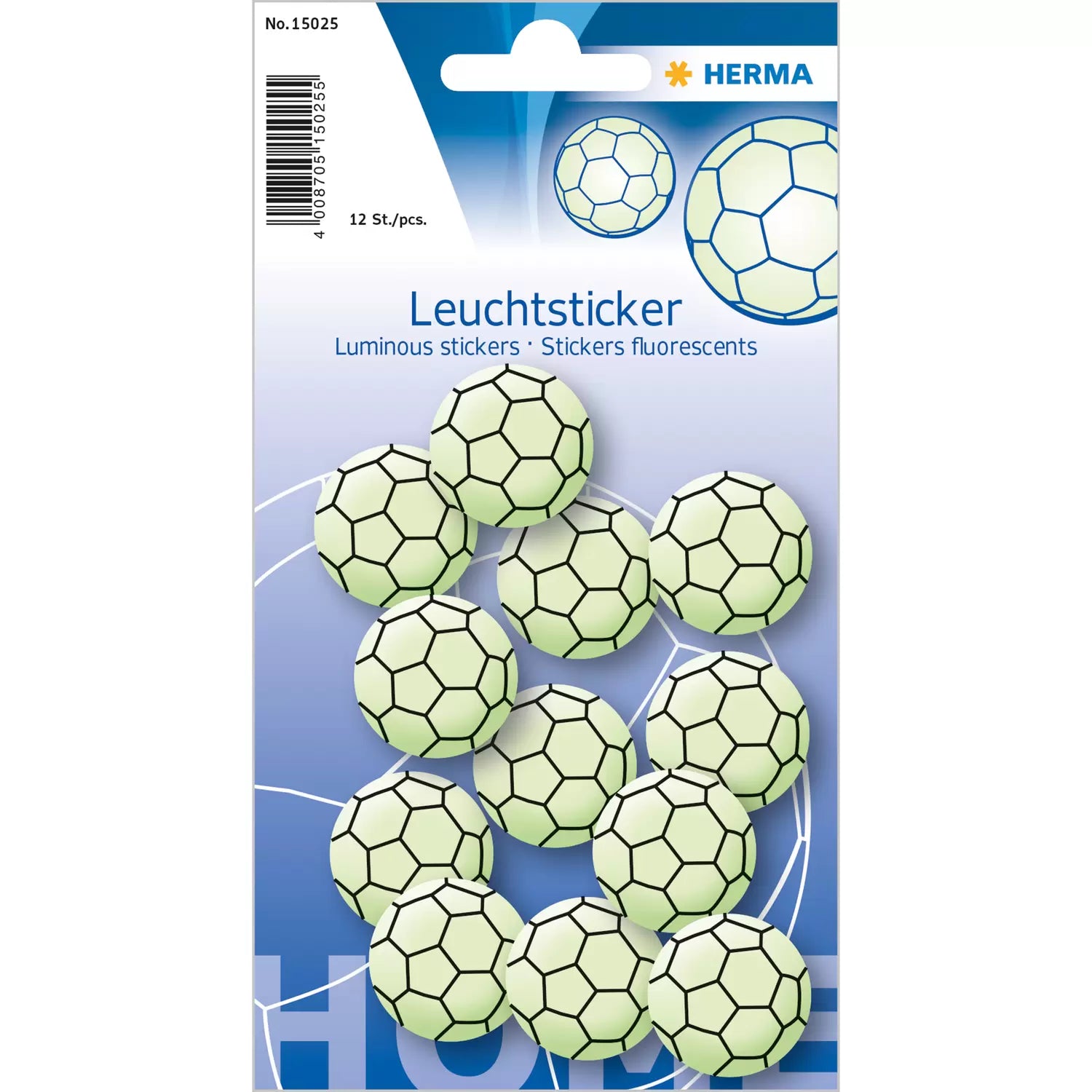 HERMA Sticker Leuchtsticker – Ø 30 mm, Fussball, Schwarz, Grün – 12 Sticker