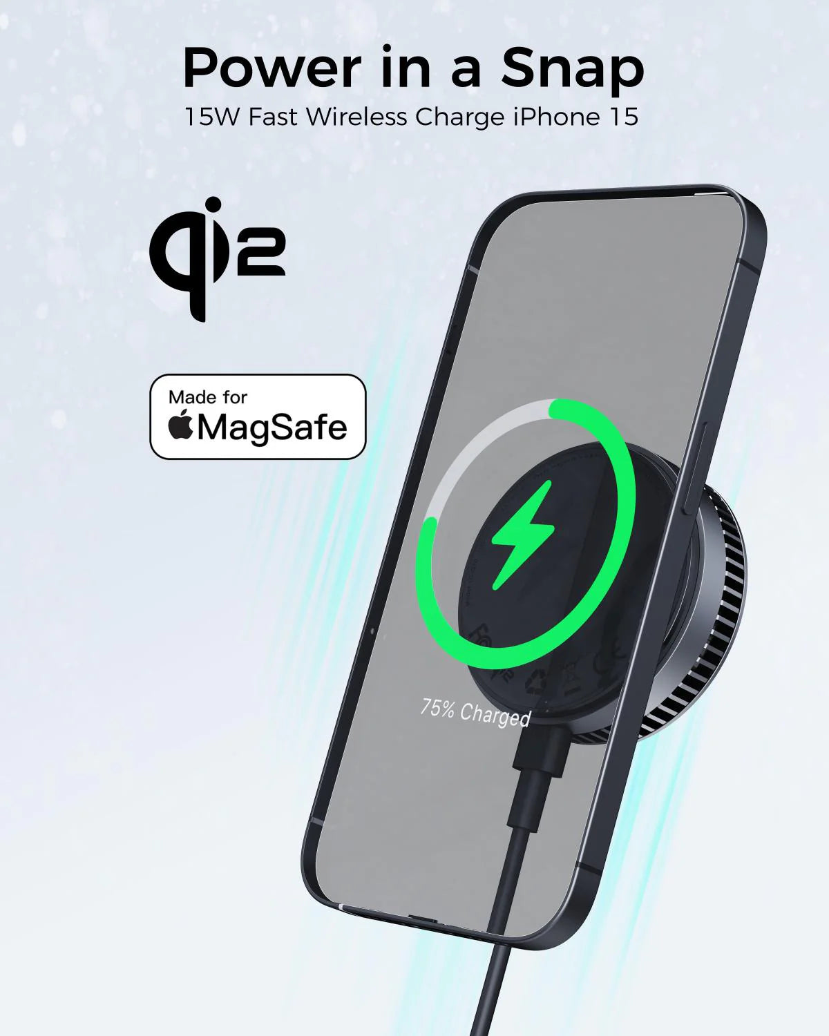 AUKEY LC-G10 Kabelloses Ladegerät 15 W – Qi2, Aktive Kühlung – für MagSafe & Qi-Geräte