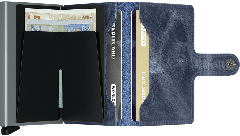 Secrid Miniwallet Kartenetui – RFID-Schutz, 10 Karten – Vintage Blue – Echtes Leder – 65 × 102 × 21 mm