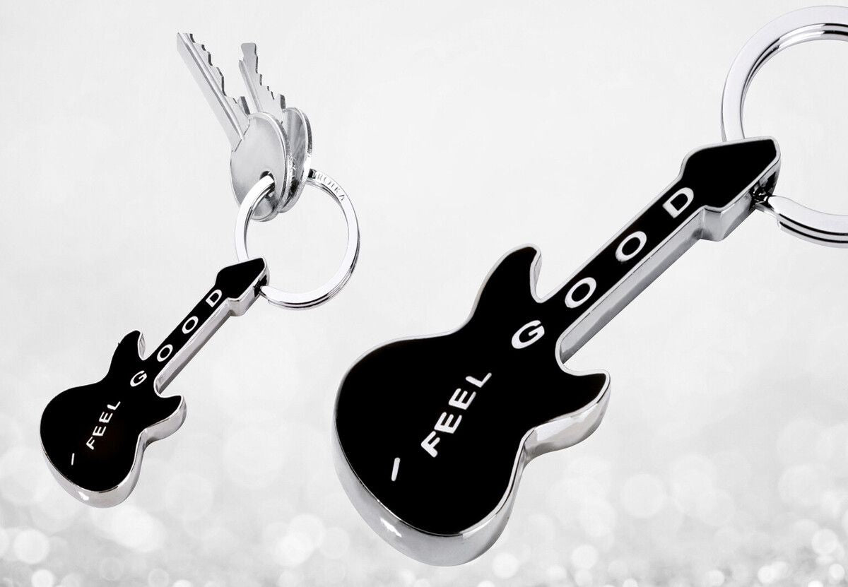 TROIKA Schlüsselanhänger Gitarre feel good – Metall, Schwarz/Silber, 6er-Pack