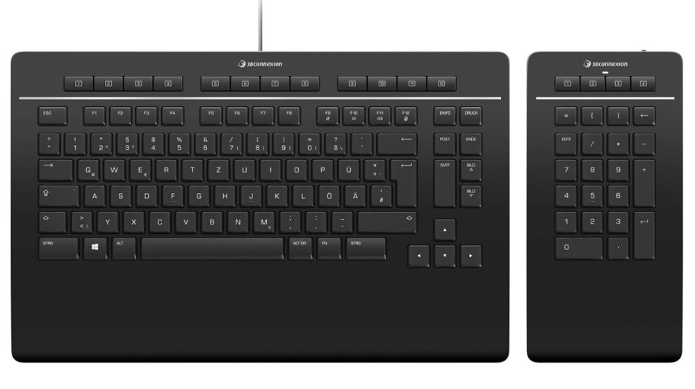 3Dconnexion Keyboard Pro – Tastatur, kabelgebunden (USB-A), CH-Layout (DE-CH), Fullsize (mit Ziffernblock)