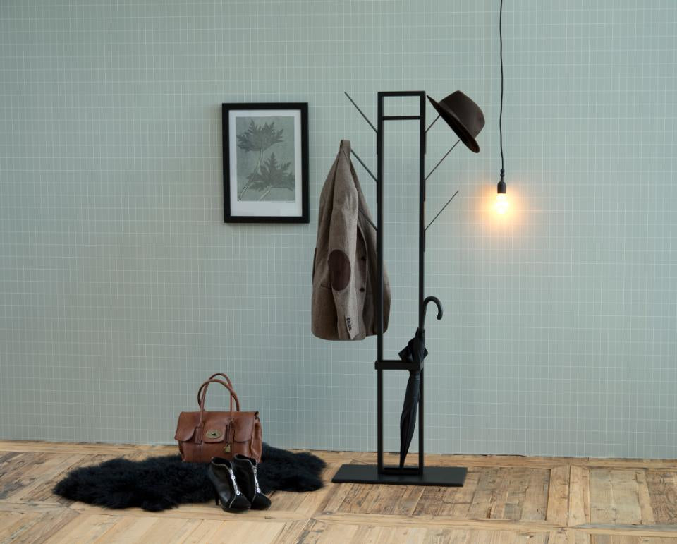 Actona Vinson Garderobenständer – mit Schirmhalter, 6 Haken – Stahl – Schwarz – 1'650 mm
