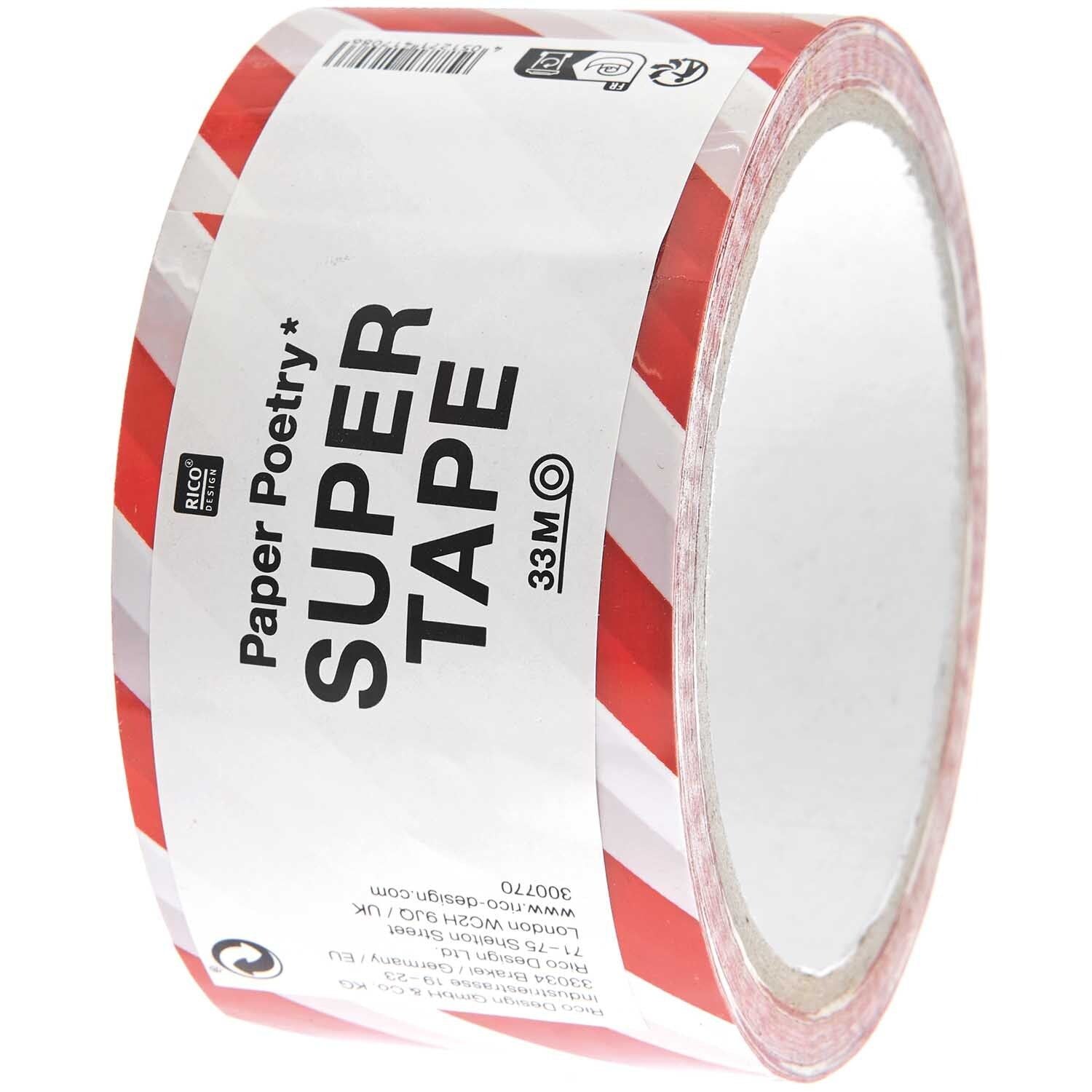 Rico Design Verpackungsklebeband, Papier, weiss, Muster (rot/weiss) – 50 mm × 33 m – 1 Stück
