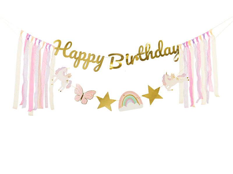 PartyDeco Girlande Happy Birthday Einhörner – mehrfarbig – 230 × 17,5 cm – Papier – 1 Stk