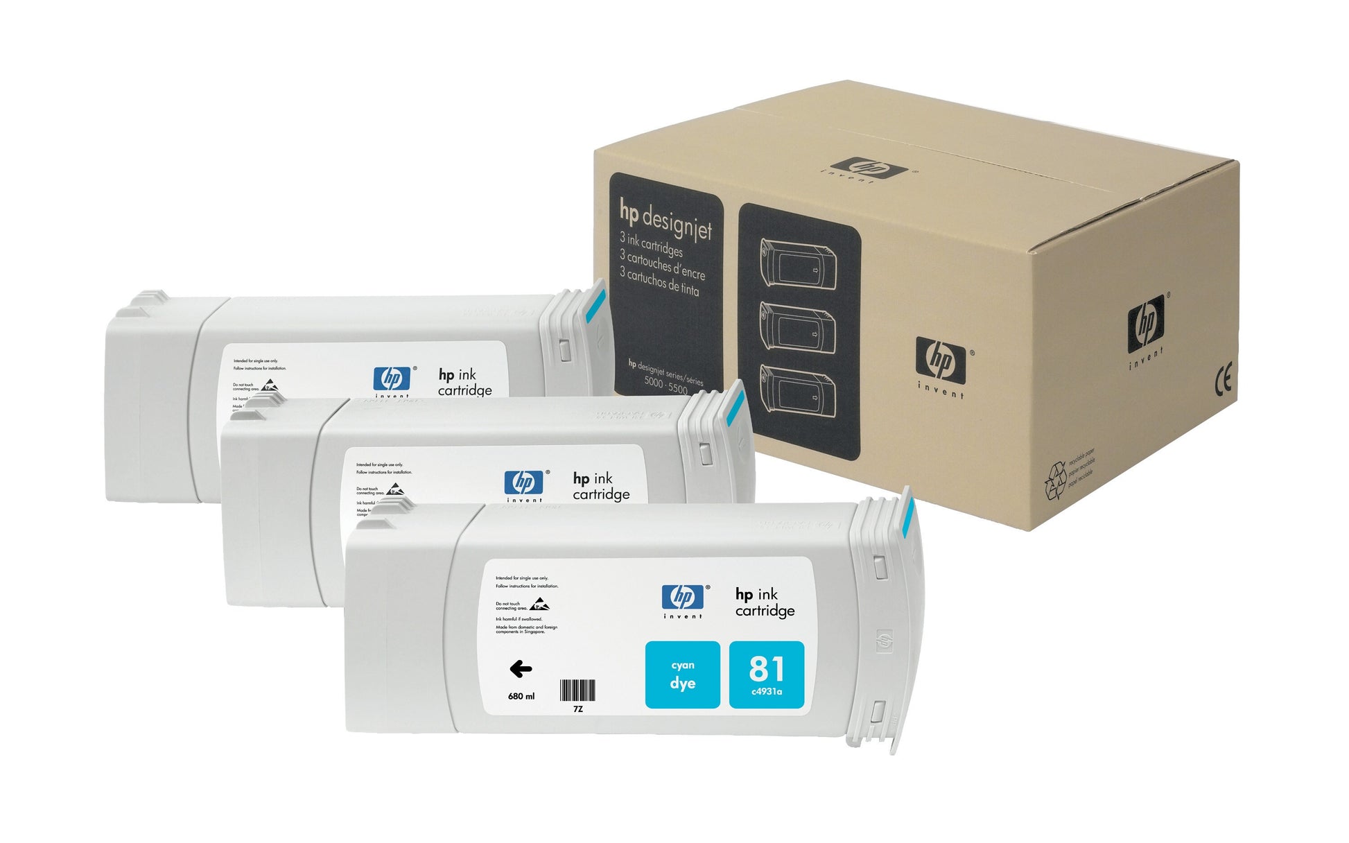 HP Tintenpatronen-Multipack 81, Cyan, 3er-Pack