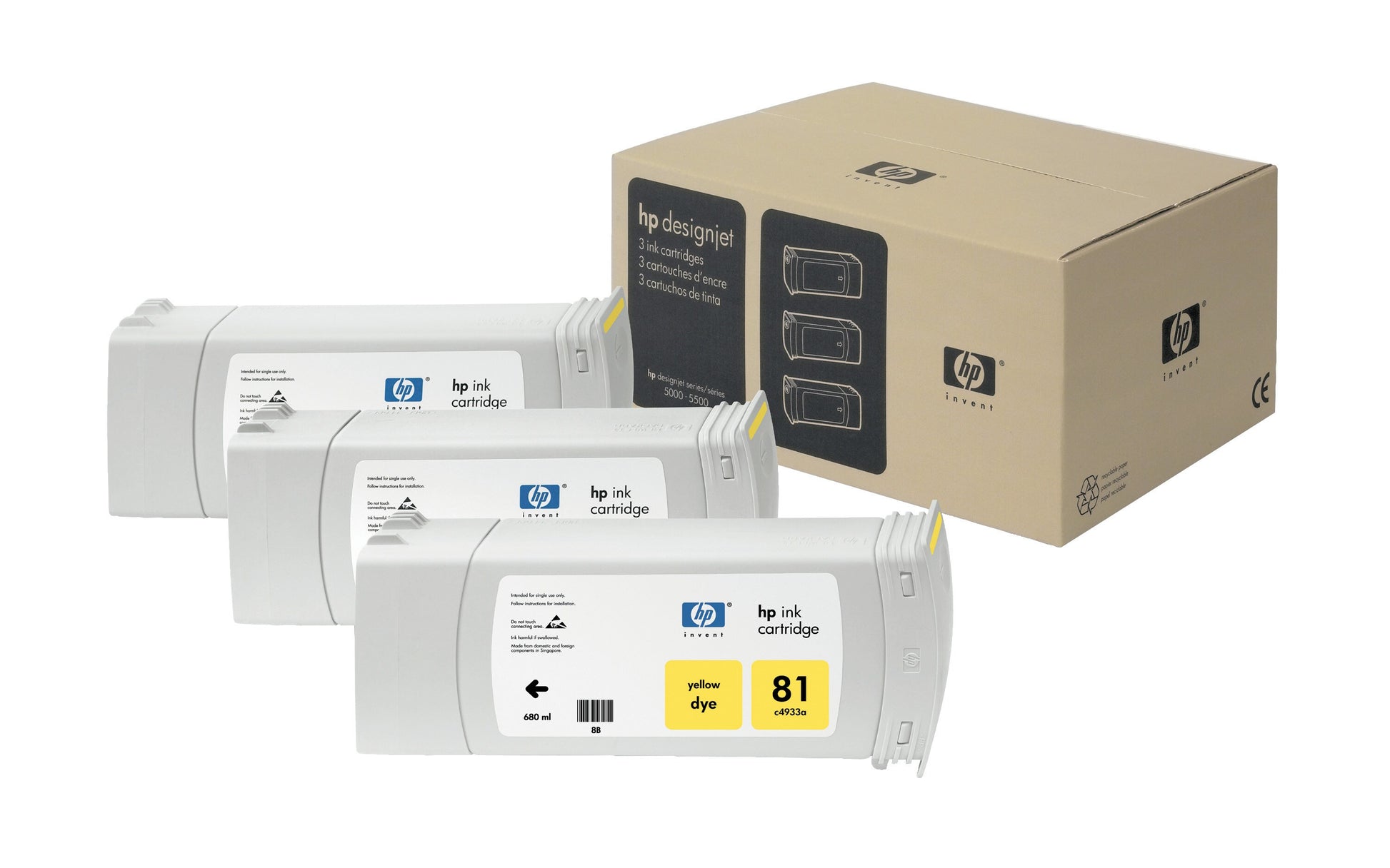 HP Tintenpatronen-Multipack 81, Gelb, 3er-Pack – für Inkjetdrucker und Multifunktionsgeräte