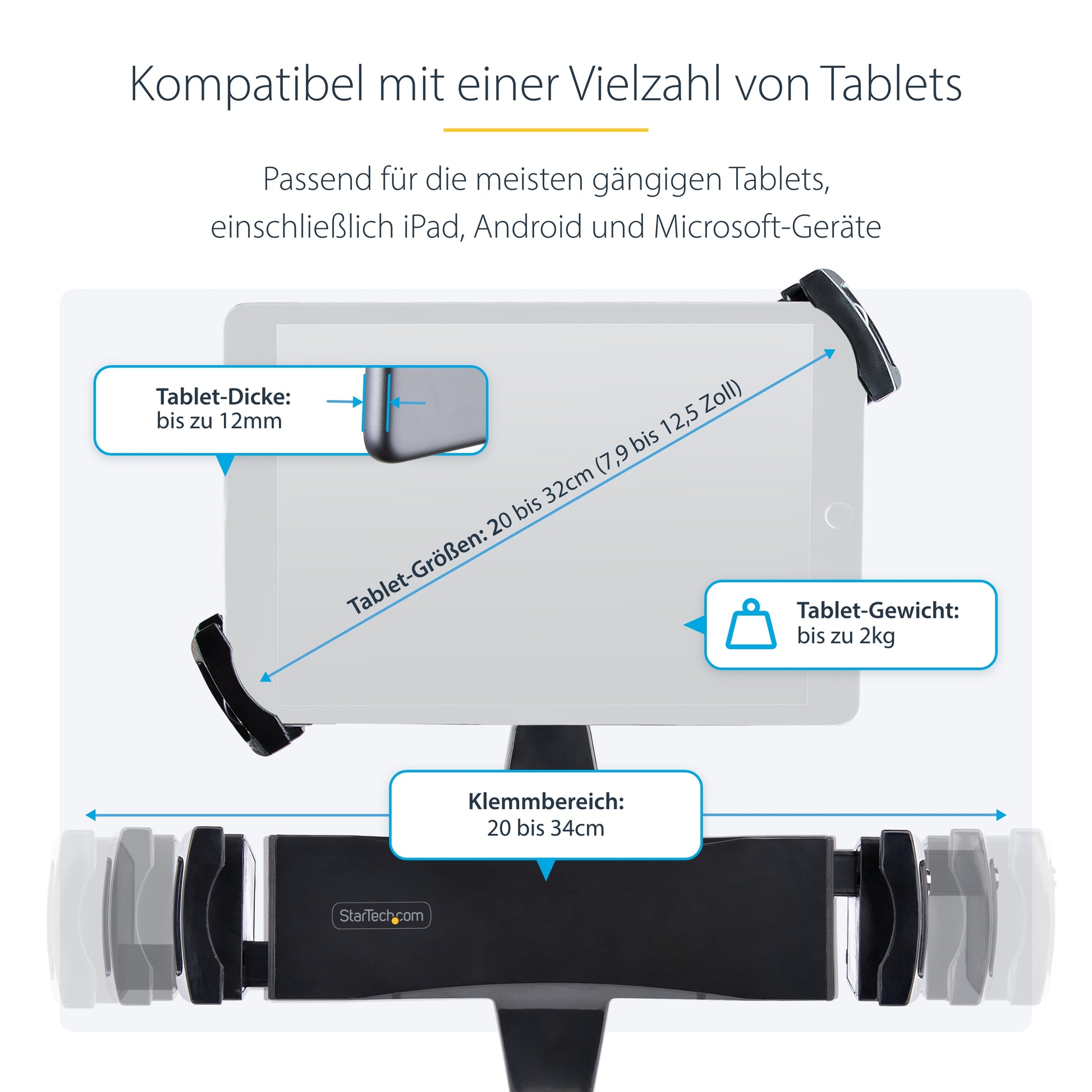 StarTech.com VESA-Adapterplatte – Klemme/Durchführung – 7,9–12,5" – VESA 100×100 mm – bis 2 kg/Monitor