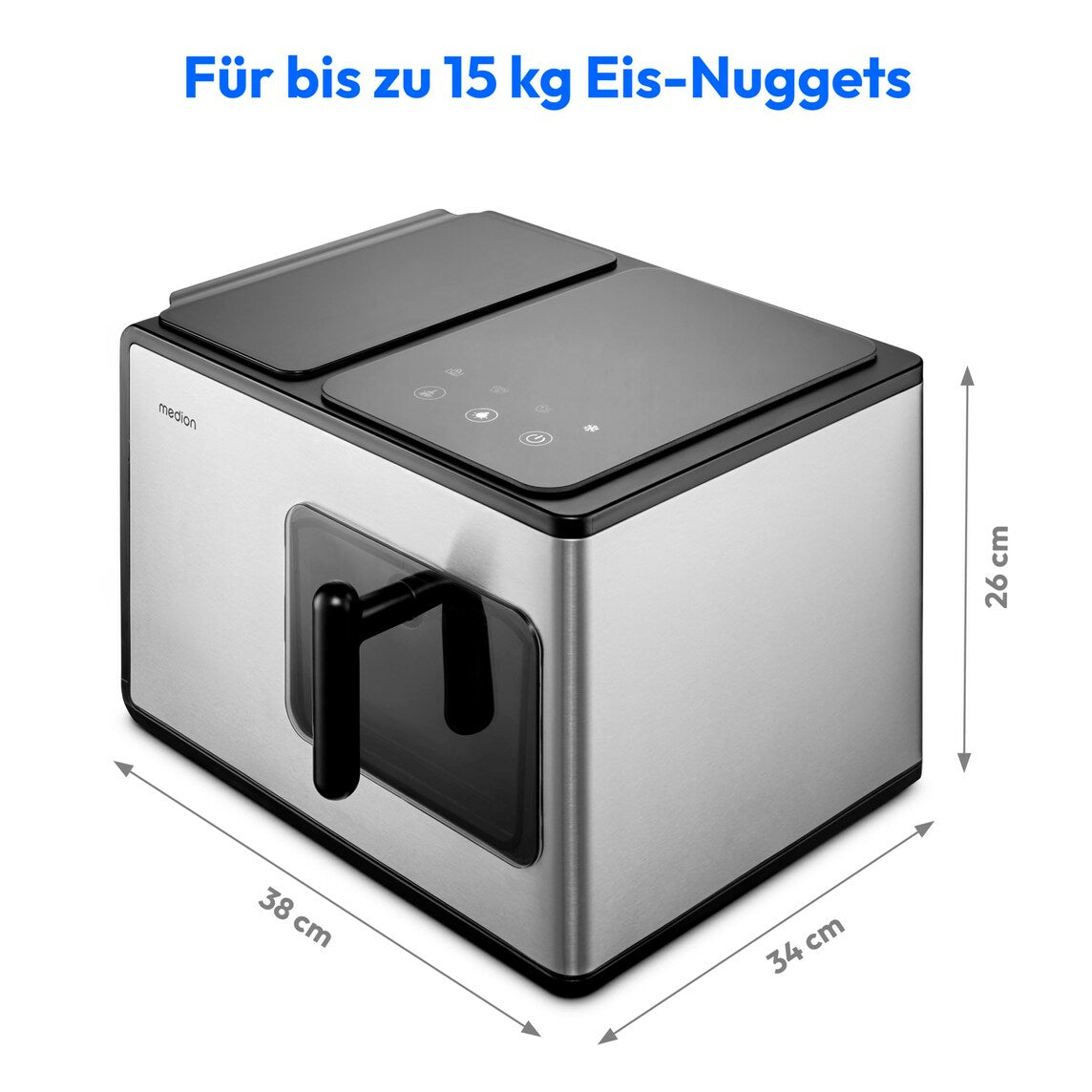 MEDION Eiswürfelmaschine MD 11960 – 15 kg/24 h, 2 l – schwarz/edelstahl