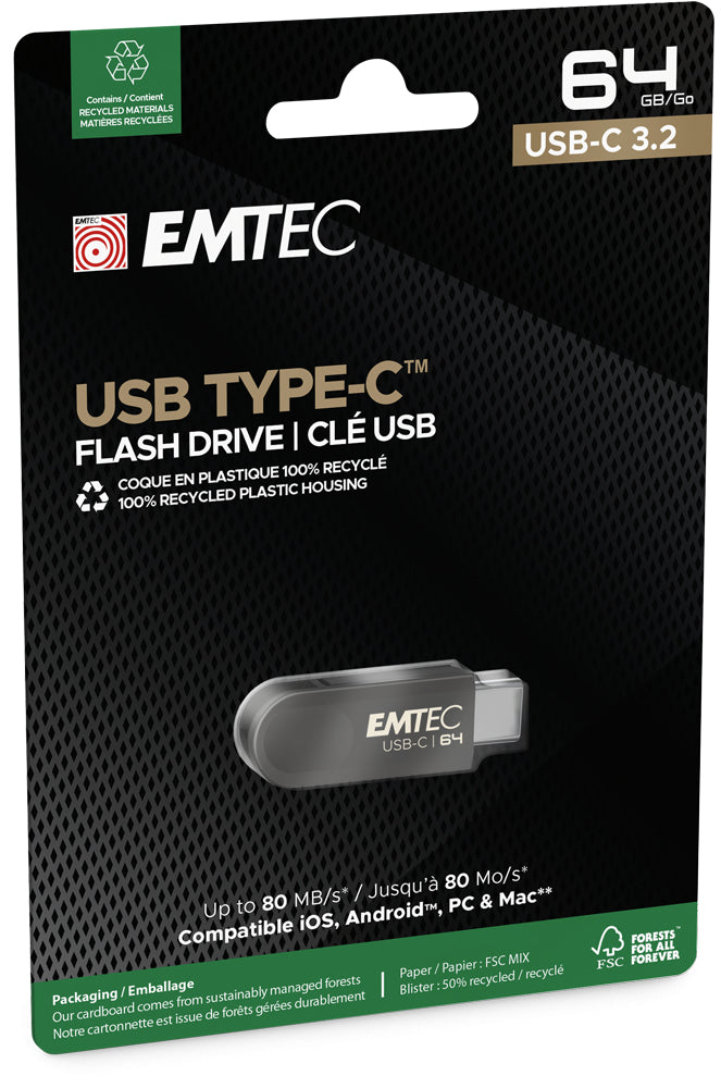 Emtec C280 USB-Stick – 64 GB, USB 3.2, drehbarer Verschluss