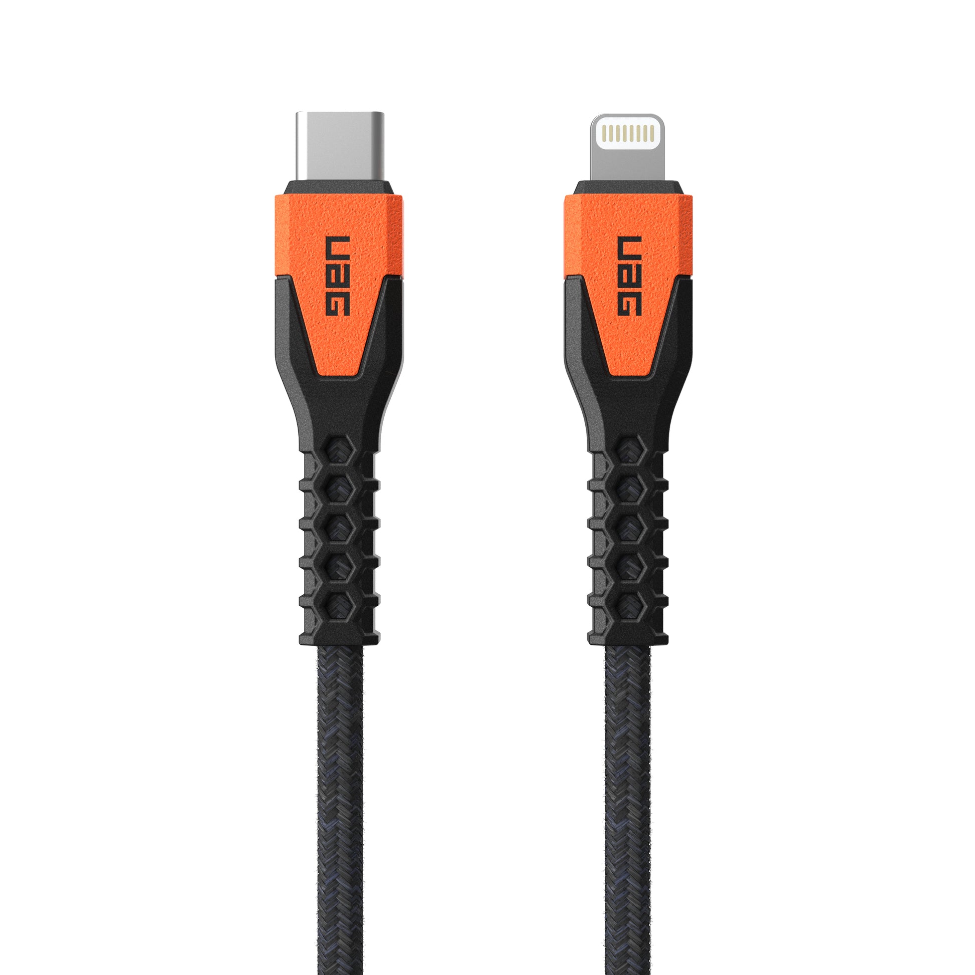Urban Armor Gear UAG 016 USB-C auf Lightning Kabel, 1,5 m, Schwarz, Orange, geflochten (Nylon), MFi zertifiziert