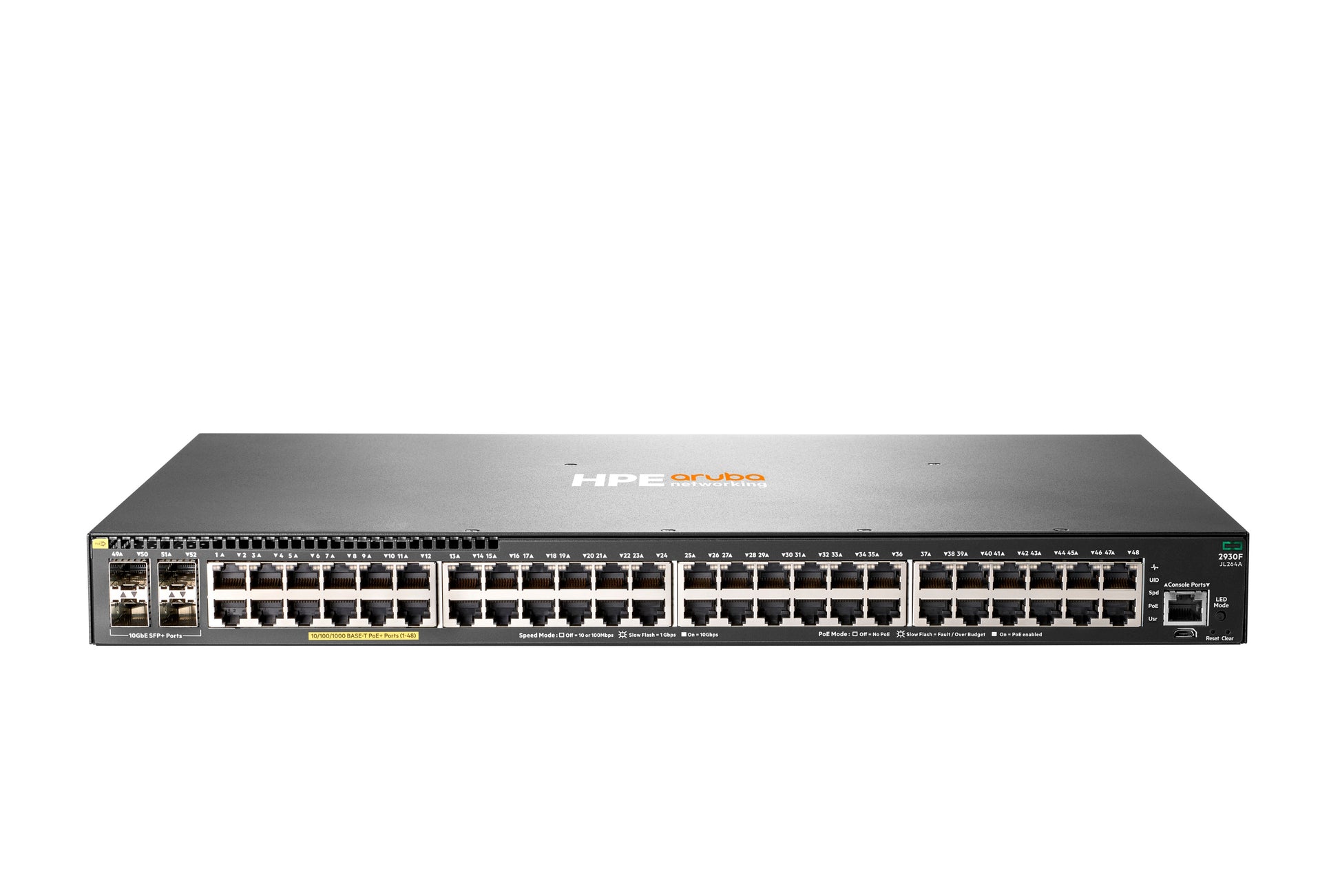 HPE ARUBA NETWORKING 2930F – Managed Switch – 48×GbE, 4×SFP+, L3, PoE+ 370 W, 1U