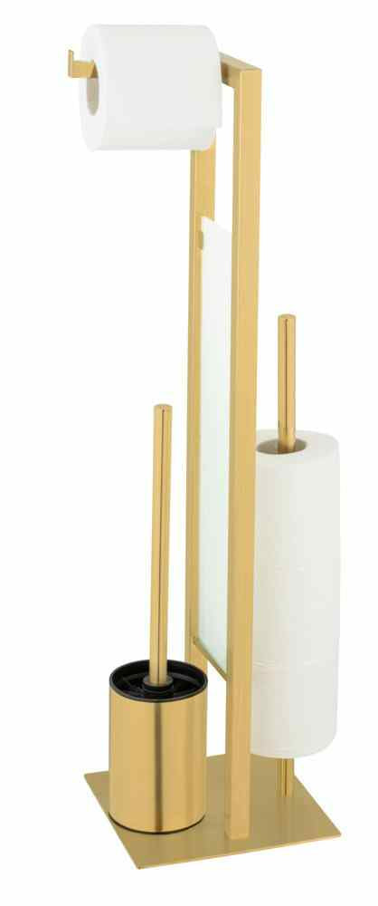 WENKO WC-Bürstenset – Edelstahl, Glas, Gold, bodenstehend, Kopf austauschbar
