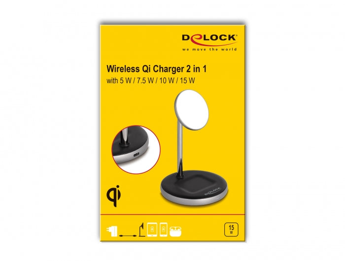 DeLOCK Qi Wireless Charger 2-in-1 – 5 W / 7,5 W / 10 W / 15 W, Schwarz, Grau, Weiss
