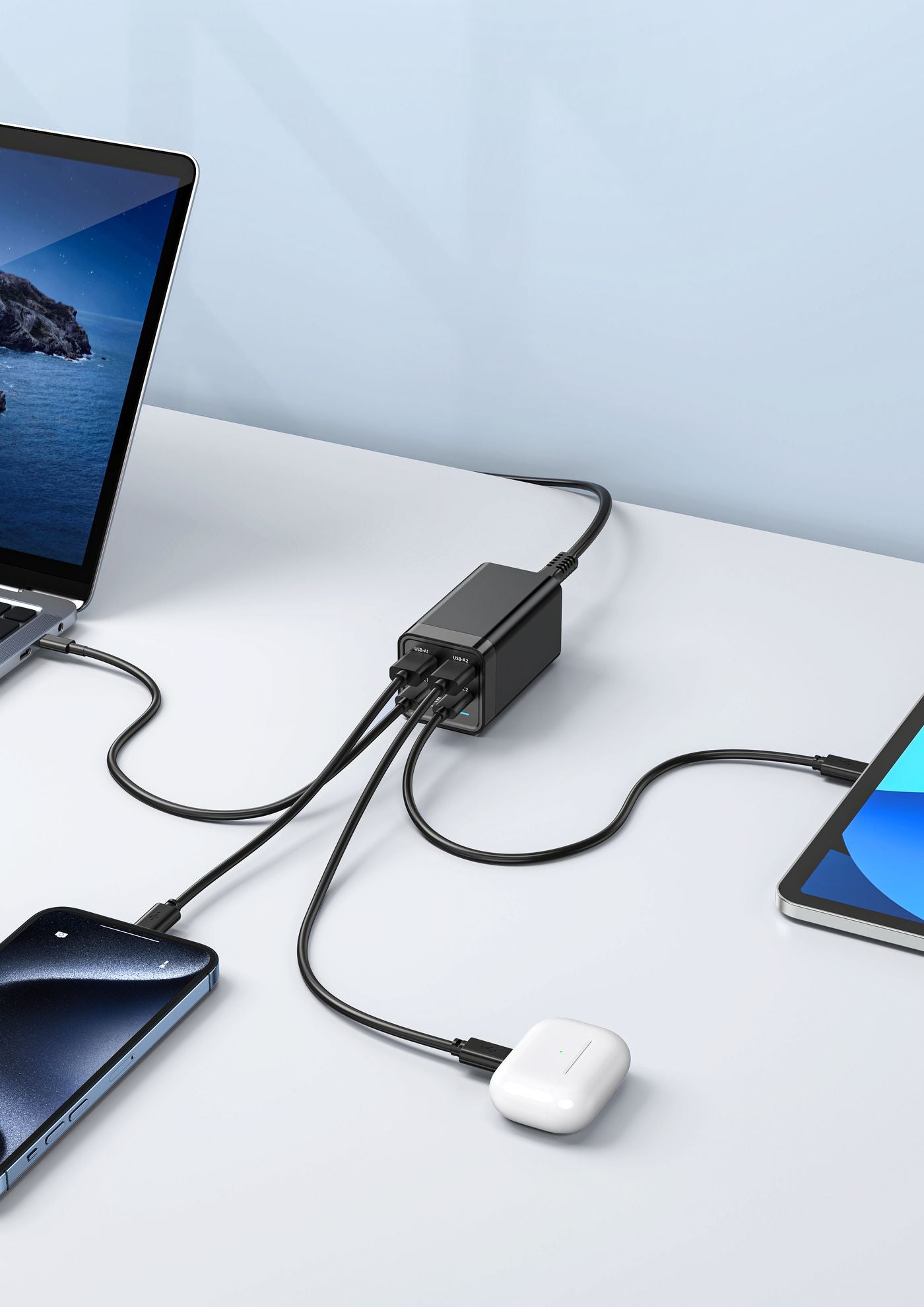 eSTUFF Ladegerät – 65 W, 2× USB-C + 2× USB-A, PD
