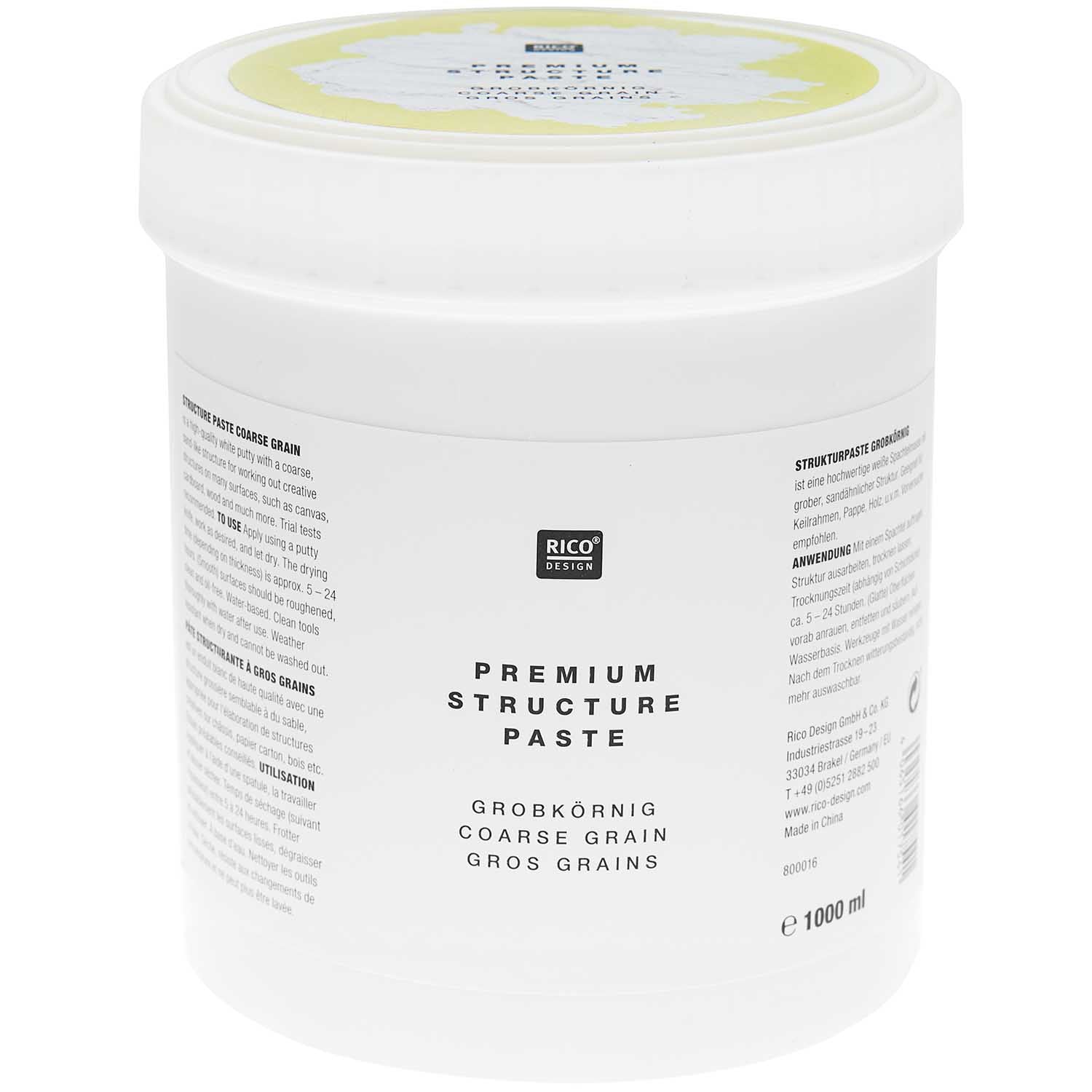 Rico Design ART Premium Strukturpaste – Weiss, 3D-Effekt – 1 l (Kunststoff-Topf)