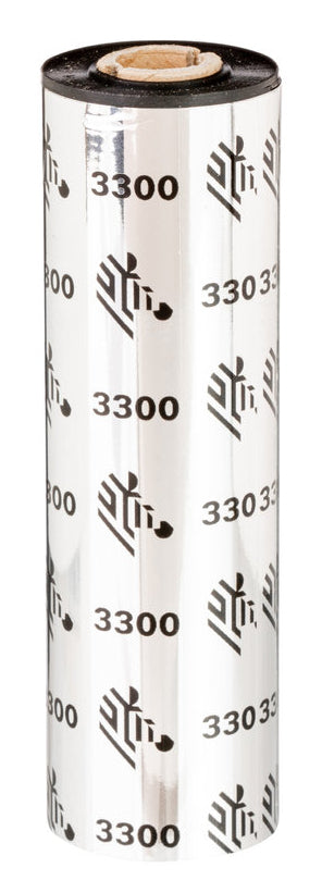 Zebra Thermotransferband – Wachs/Harz (3300), 110 mm × 74 m, Kern 12 mm, Schwarz, 12er-Pack