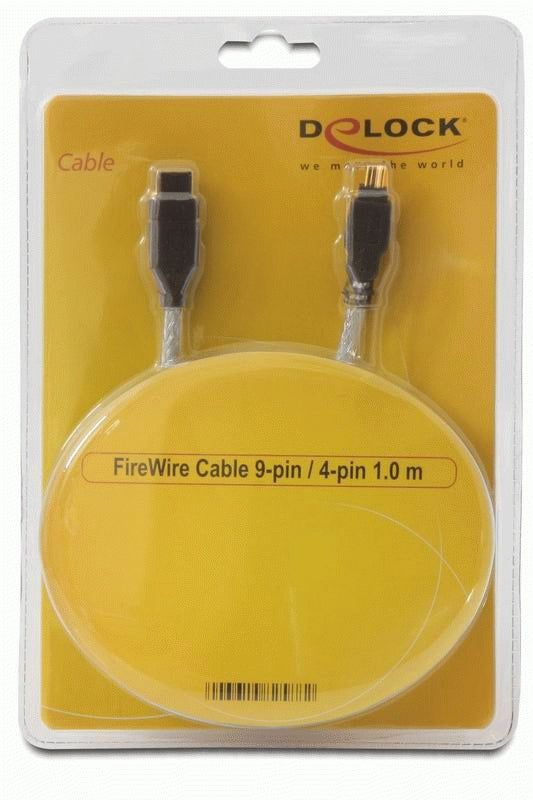 DeLOCK FireWire 800 auf FireWire 400 Kabel (9-polig → 4-polig) IEEE 1394b – 1 m – Grau