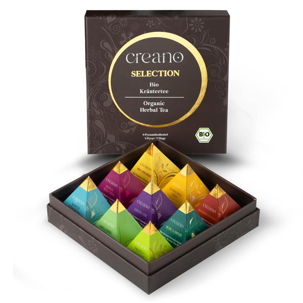 Creano Geschenkset Kräutertee – 9 Pyramiden-Teebeutel – Bio