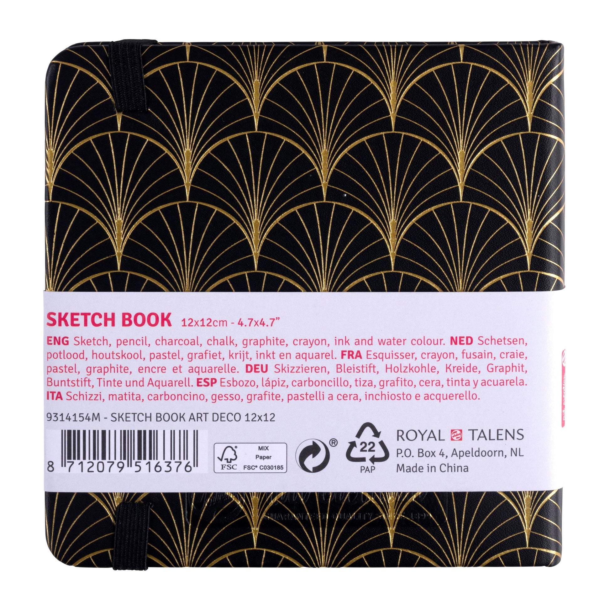 Talens Art Creation – Skizzenbuch, 12 × 12 cm, 140 g/m², 160 Seiten, mit Gummiband, Hardcover, säurefrei