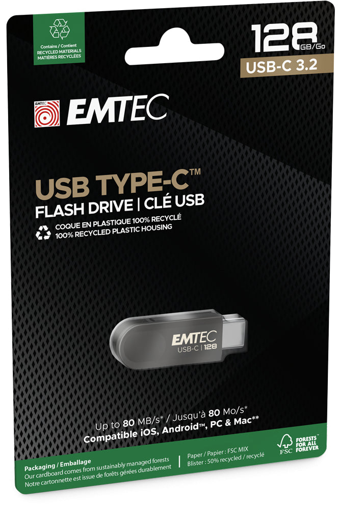 Emtec C280 USB-Stick – 128 GB, USB 3.2, drehbarer Verschluss