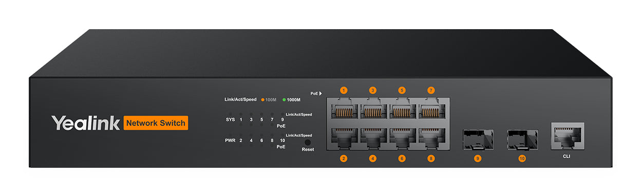 Yealink RCH80 – Managed Switch – 8×RJ45, 2×SFP, L2+, PoE+, 19" Rack