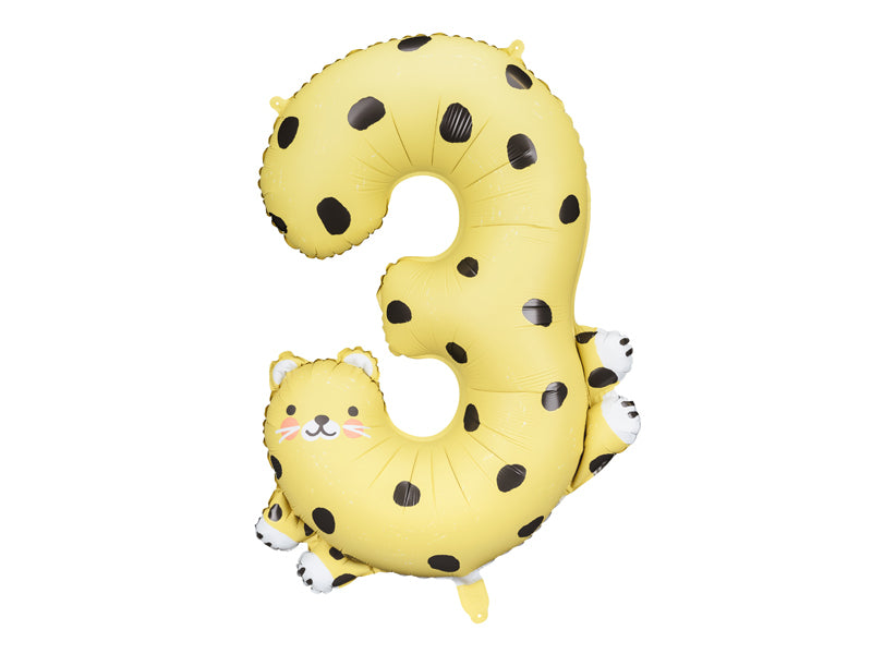 PartyDeco Folienballon Zahl 3 Gepard – Schwarz – 68 × 98 cm – 1 Stk