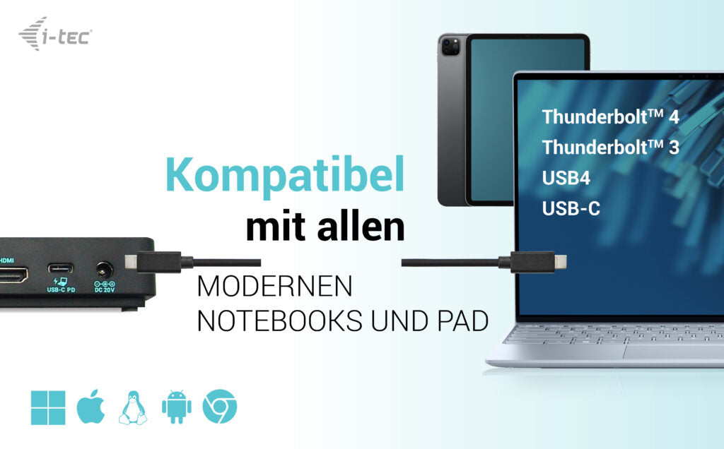 i-tec Gen2 Pro Dockingstation – USB-C, 2× DP, 1× HDMI, 5× USB-A, 100 W PD, GbE, 3,5 mm Audio, für Windows/Mac