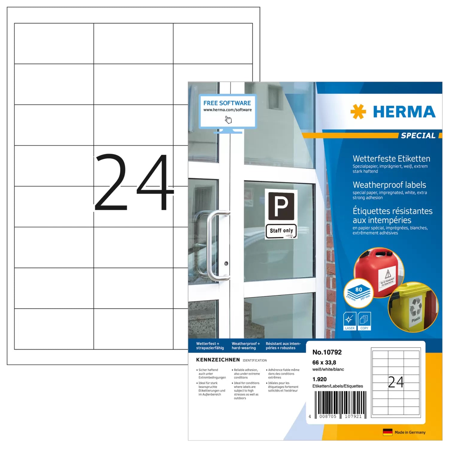 HERMA Schuletiketten – 66×33,8 mm, 1920 Stk, 80 Bogen, Papier, permanent haftend