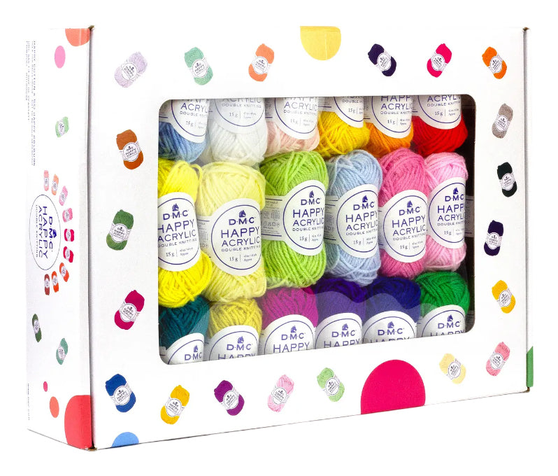 DMC Happy Acryl Garn Mehrfarbig – Extra dick, 15 g, 42 m, Nadel 3 mm, 100% Polyacryl, 50 Stk.