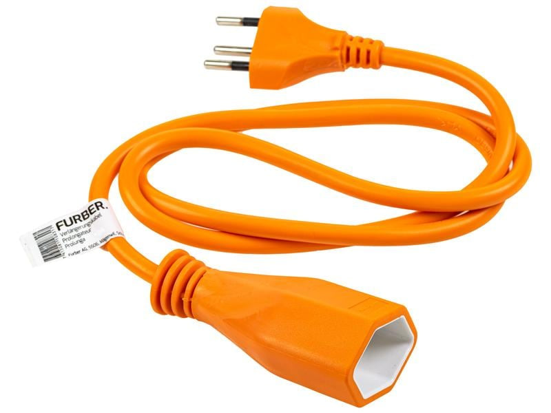 Furber. Verlängerungskabel T12–T13, 1 m, 3×1 mm², mit Kinderschutz – Orange
