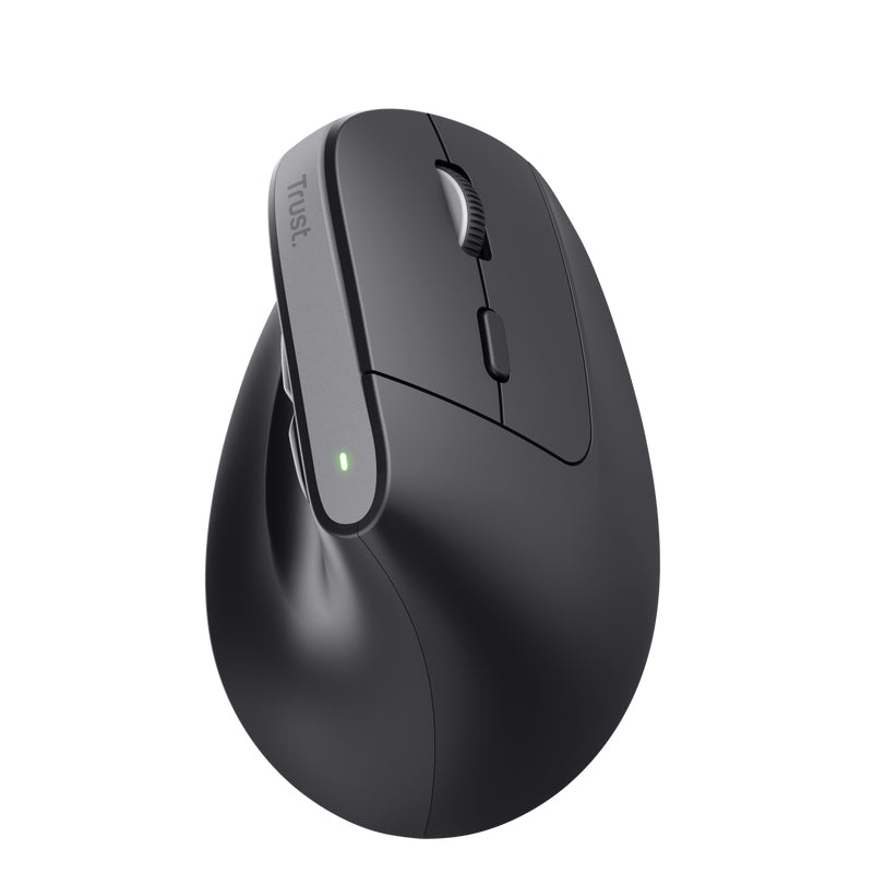 Trust Bayo+ Ergonomische Maus – kabellos, Bluetooth + 2,4 GHz (USB-A), 2'400 dpi, 6 Tasten, für Rechtshänder