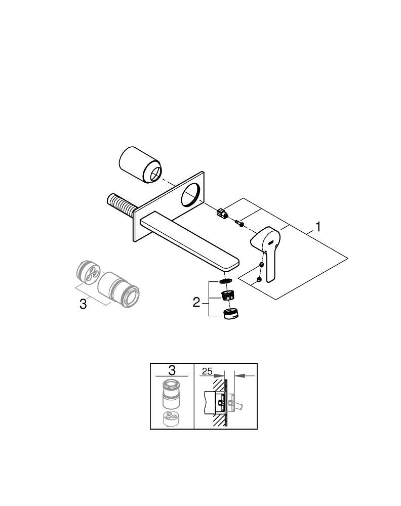 GROHE Lineare Waschtischarmatur – Anschlussmass 11 cm, Metall, Zweigriffarmatur, Bodenstehend, Schwarz