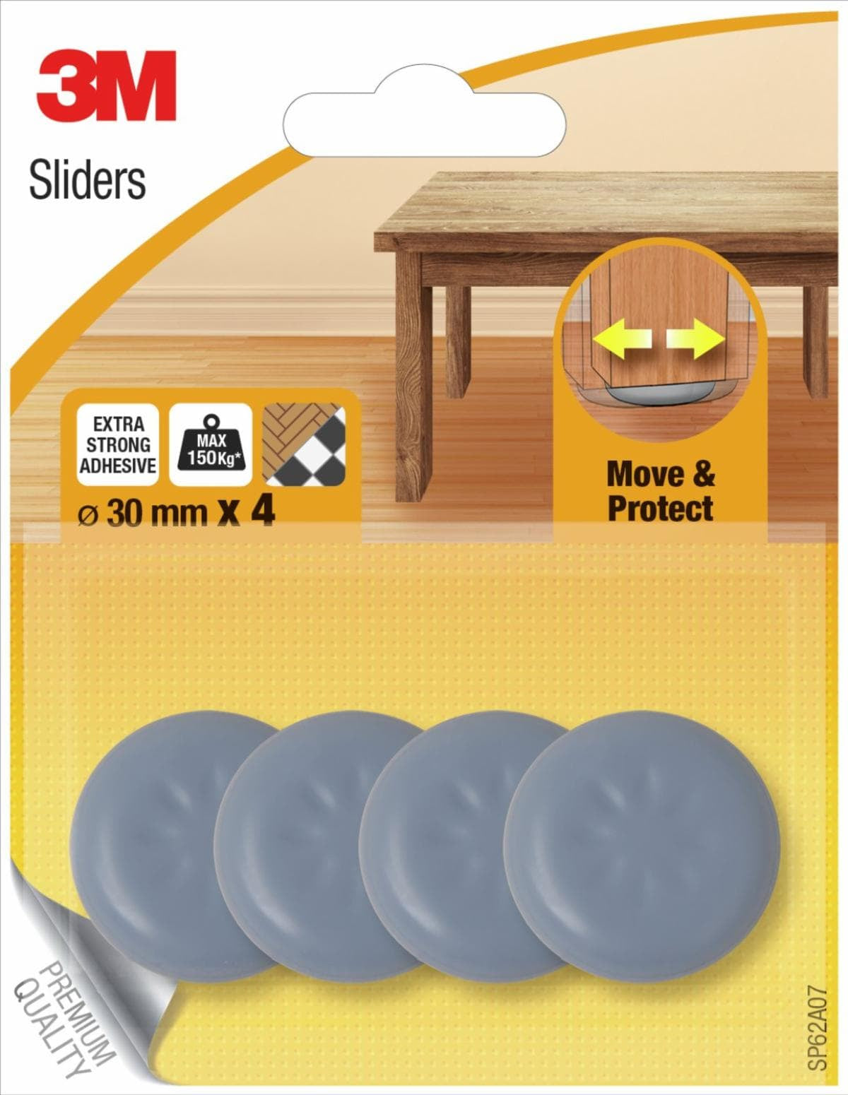 3M Stuhlgleiter – Ø 30 mm, 4er-Pack, selbstklebend, grau