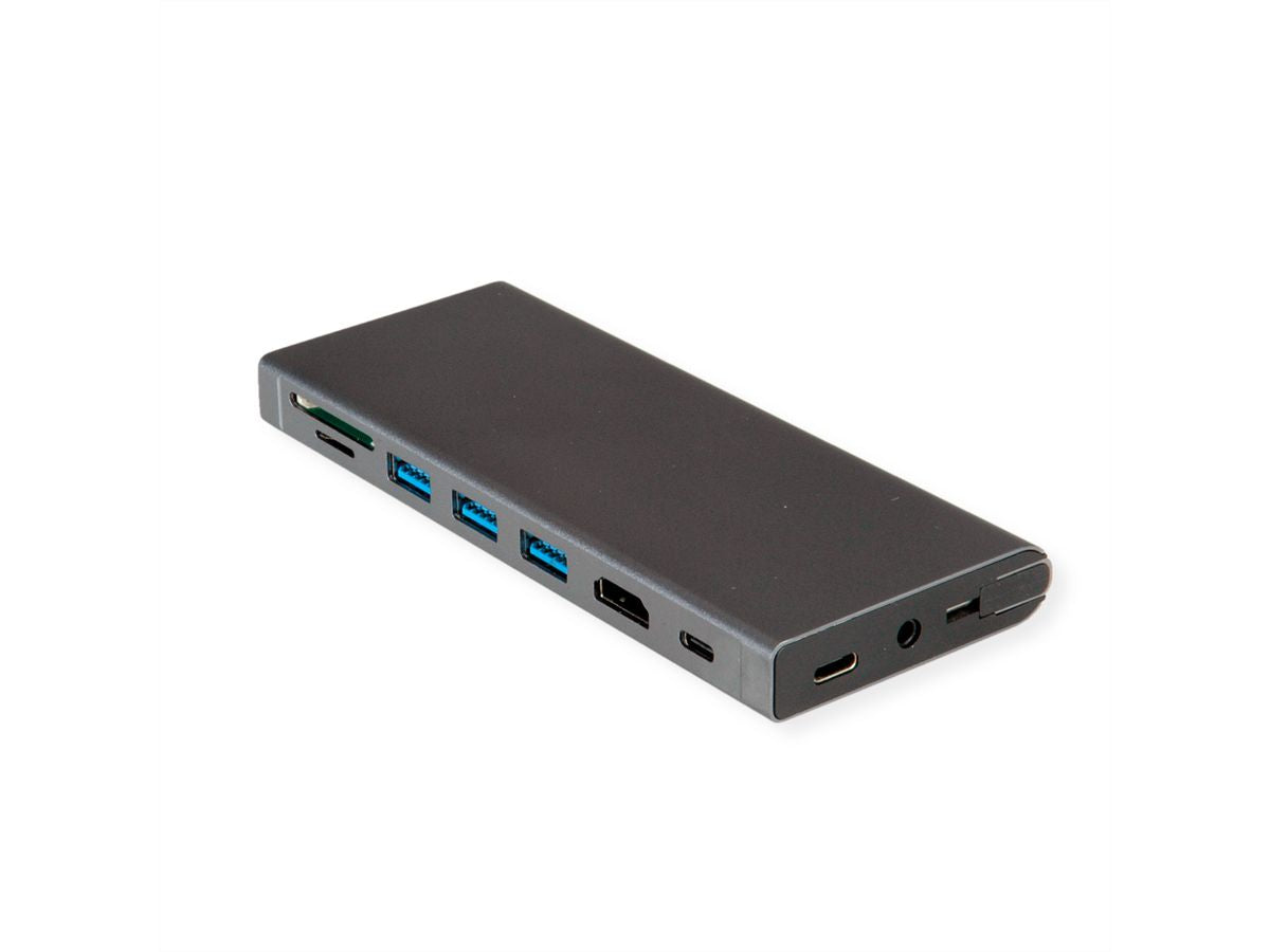 VALUE Dockingstation – USB-C, 1× HDMI, 3× USB-A, SD/microSD, 3,5 mm Audio, für MacBook/Notebook/PC