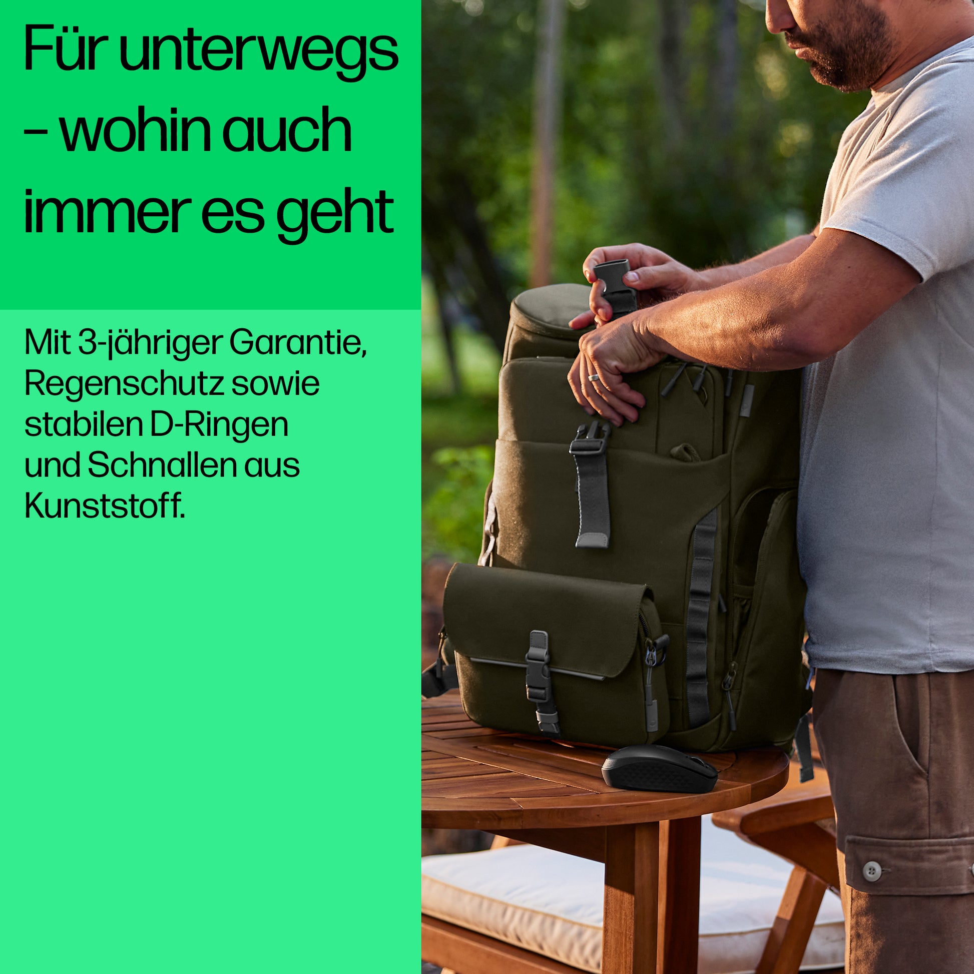 HP Notebook-Rucksack bis 15,6" – wasserfest – Grün/Grau