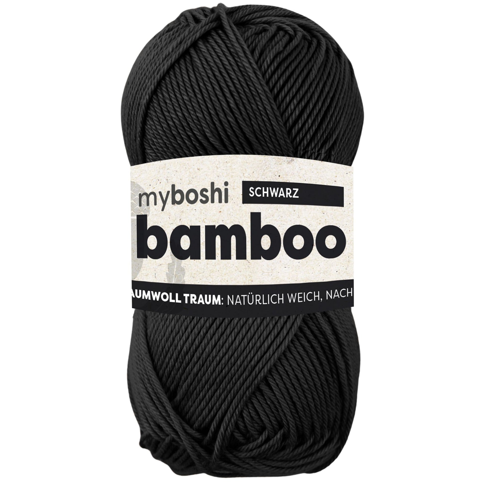 myBoshi Bambuswolle Schwarz – 50 g, 125 m, 60% Bambus/40% Baumwolle, Nadel 4 mm