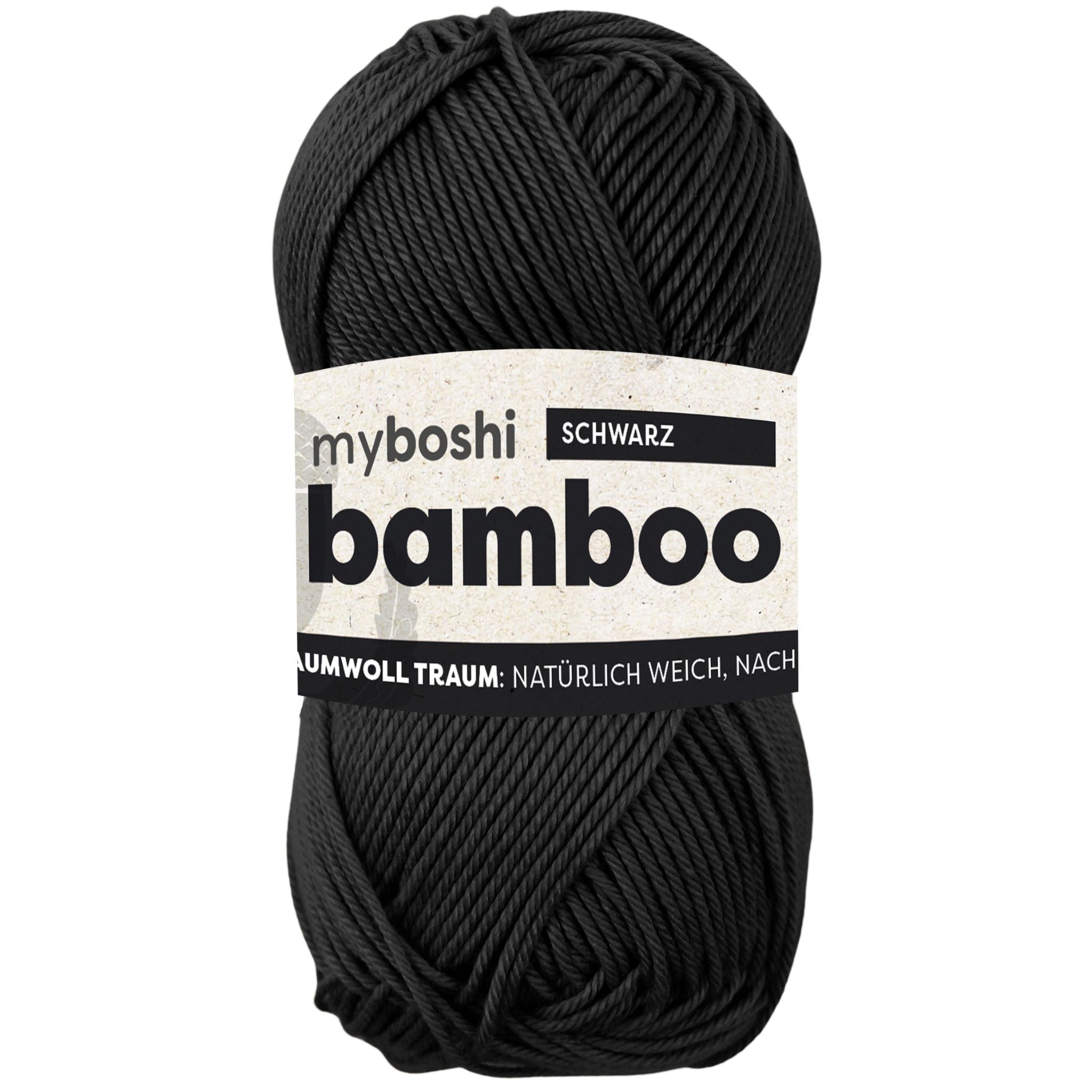 myBoshi Bambuswolle Schwarz – 50 g, 125 m, 60% Bambus/40% Baumwolle, Nadel 4 mm