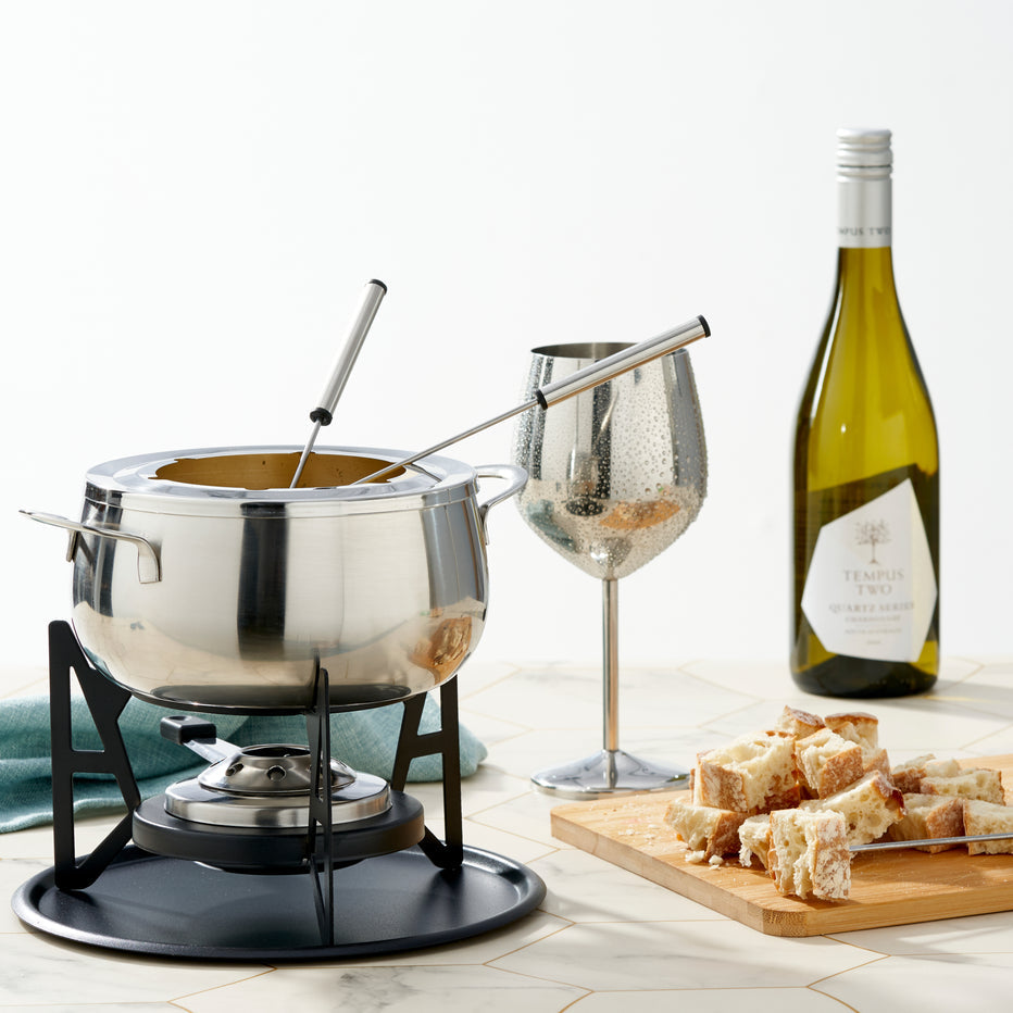 Oak & Steel Fondue-Set – Ø 16 cm, 6 Personen, 11 Teile, Edelstahl, für Käsefondue