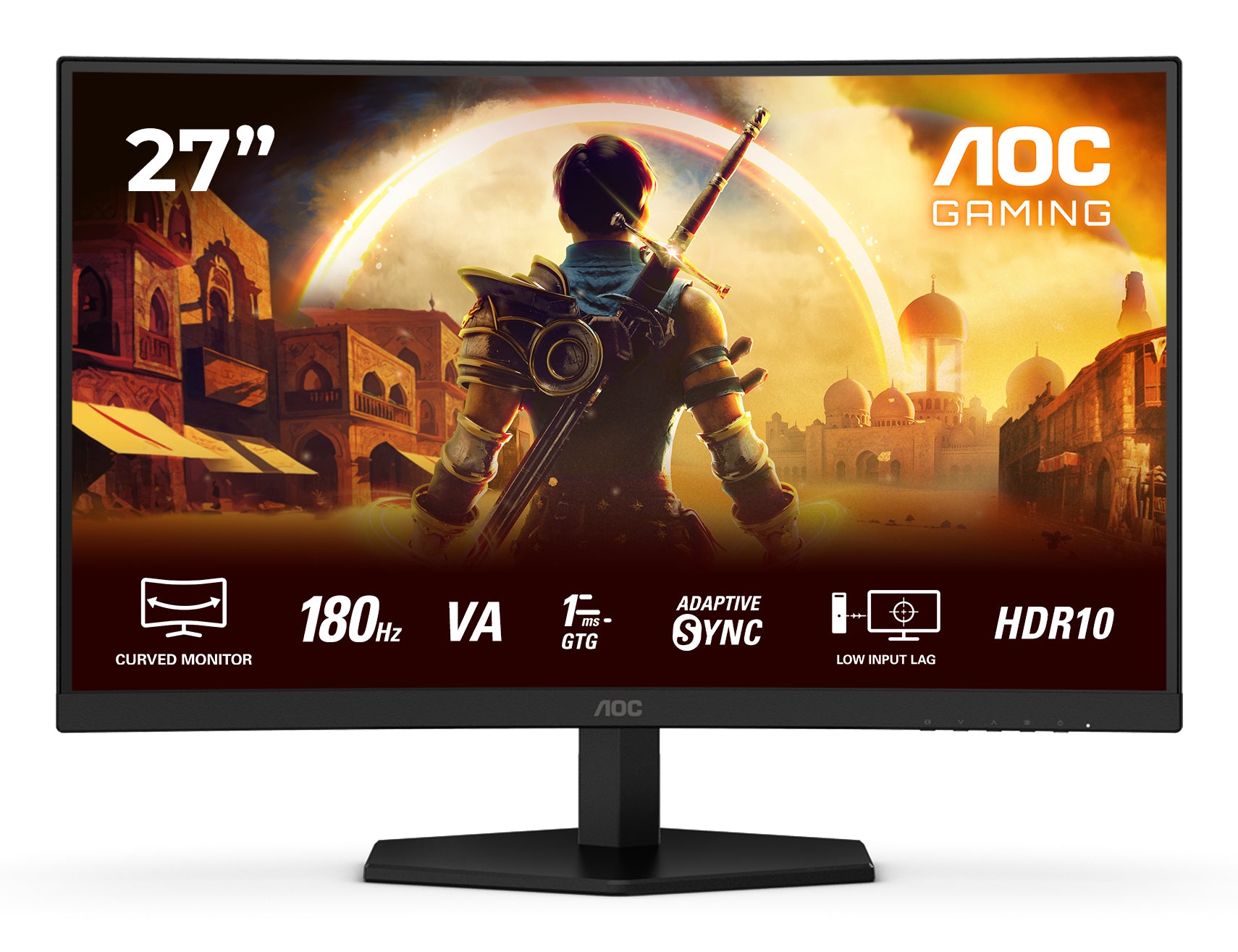 AOC C27G42E – Monitor, 27", 180 Hz, 300 cd/m², Gebogen, Adaptive Sync, Lautsprecher, VESA 100 × 100, Schwarz