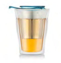 Bodum Teetasse Copenhagen – 350 ml, Borosilikatglas, Blau/Transparent, doppelwandig, mit Edelstahlsieb