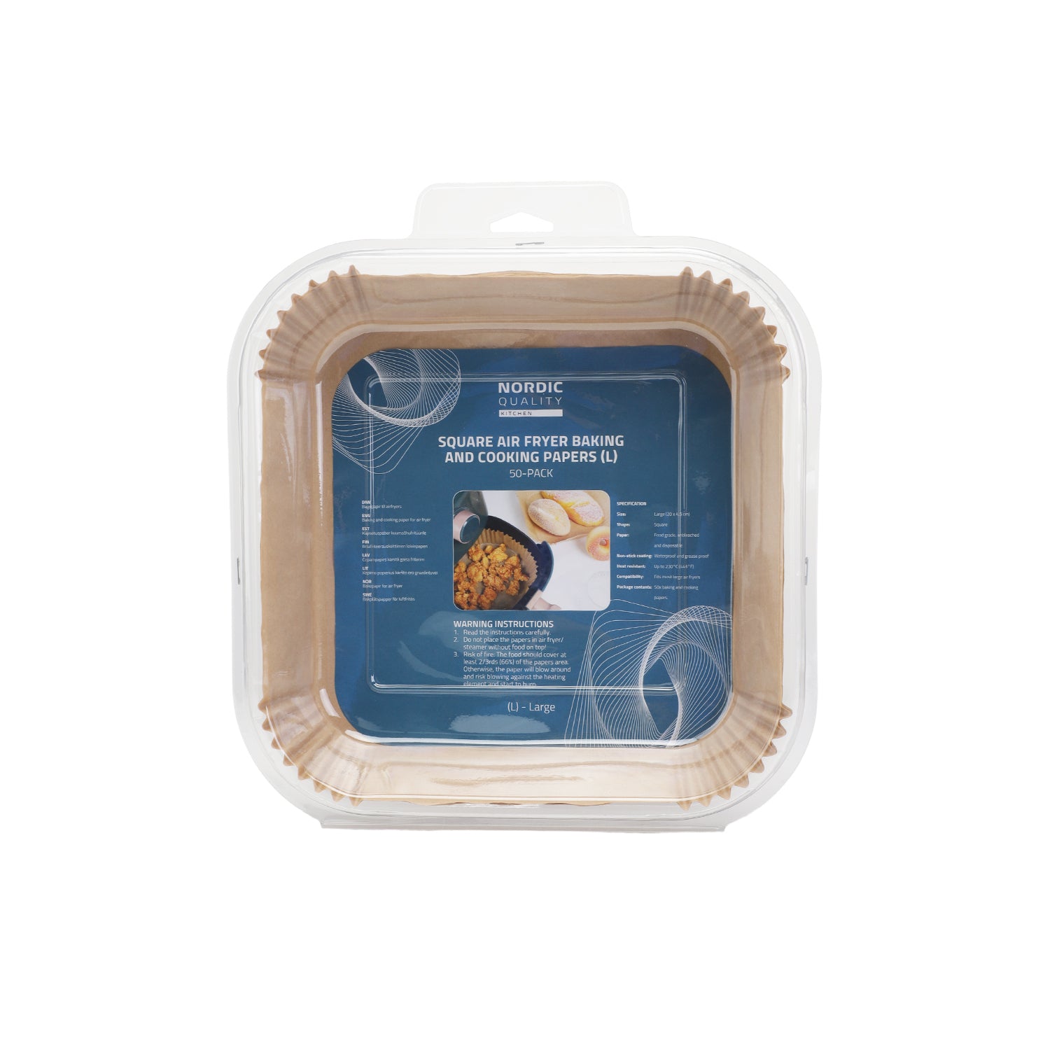 Nordic Quality Backpapier-Schalen für Heissluftfritteusen – 20 × 4,5 cm, 50 Stk., Teflonbeschichtet