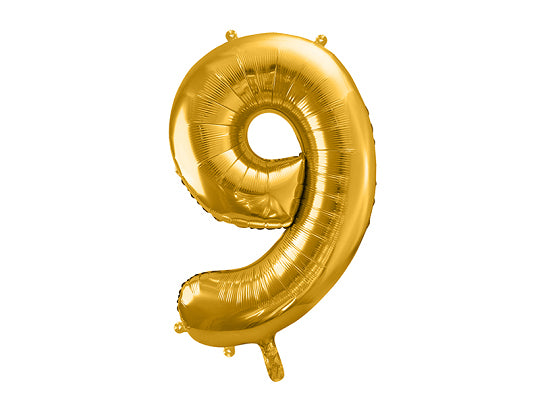 PartyDeco Folienballon Zahl 9 – 86 cm – Gold – 1 Stück
